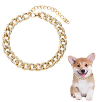 Fiupan Cuban Rhinestone Chain Dog Collars Lightweight Adjustable Decorative Gold Color Photo Prop Accessories Outfits Diamond Puppy Necklace for Small Medium Dogs Cats (Not for Walking Chain)