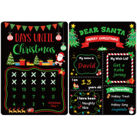 Fiupan Christmas Photo Props Chalkboard Days Until Christmas Countdown Calendar Dear Santa Merry Christmas Wish List Double Sided Sign Reusable Wooden Board for Kids Winter Holiday Party Decorations