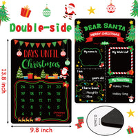 Fiupan Christmas Photo Props Chalkboard Days Until Christmas Countdown Calendar Dear Santa Merry Christmas Wish List Double Sided Sign Reusable Wooden Board for Kids Winter Holiday Party Decorations