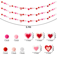 Fiupan 3Pcs Valentine's Day Pom Pom Felt Ball Garlands 5.9Ft Red Pink White Love Heart Balls Hanging Banner Valentines Celebrations House Party Decorations Supplies for Home Indoor Outdoor