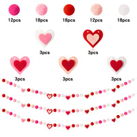 Fiupan 3Pcs Valentine's Day Pom Pom Felt Ball Garlands 5.9Ft Red Pink White Love Heart Balls Hanging Banner Valentines Celebrations House Party Decorations Supplies for Home Indoor Outdoor