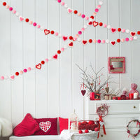 Fiupan 3Pcs Valentine's Day Pom Pom Felt Ball Garlands 5.9Ft Red Pink White Love Heart Balls Hanging Banner Valentines Celebrations House Party Decorations Supplies for Home Indoor Outdoor