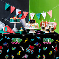 Fiupan 3Pcs 90S Table Covers Throwback 1990s Retro Disposable Plastic Tablecloths I Love 90s Rock and Roll Birthday Table Cloth Back to The 90's Birthday Party Decorations Supplies Favors for Room